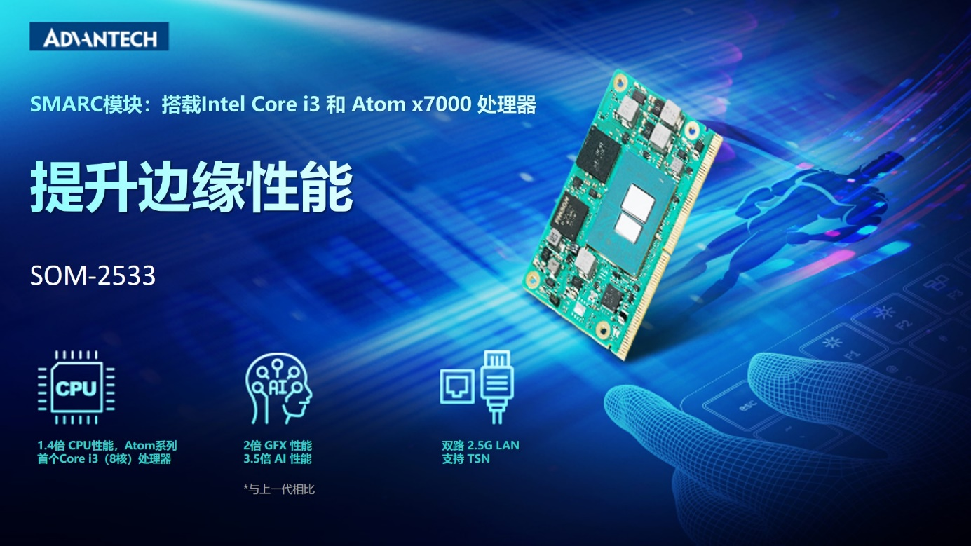 研華SMARC 模塊 SOM-2533，搭載 Intel Core i3 和Atom x7000 系列